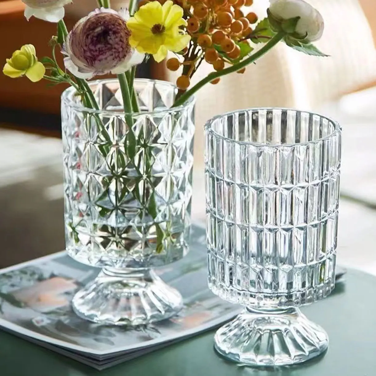 Vintage style embossed glass vases modern home decoration decorated