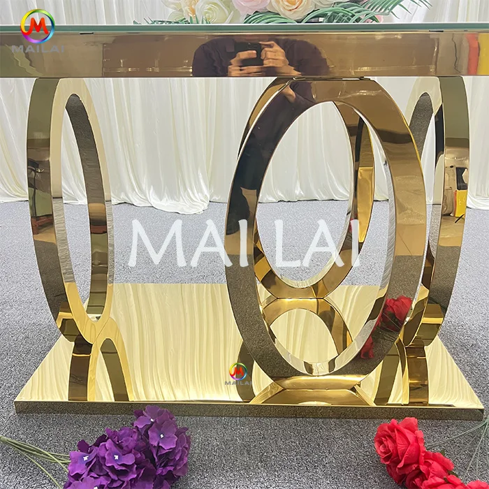 Luxury stainless steel furniture wedding event Elegant Bride And Groom Glass Dining Table