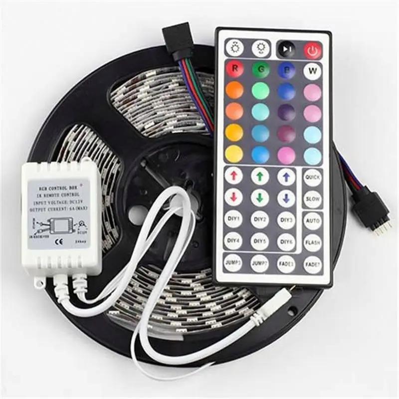 30leds 60leds multi full color IP65 RGB led strip kit with 44key remote controller DC12V power adapter