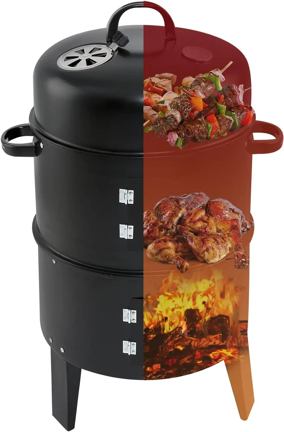 Hot Sale 3 in 1 Smokeless Charcoal Family Barbecue Stove Smoker 3 layers Tower Vertical Barrel Charcoal Barbeque BBQ Grill