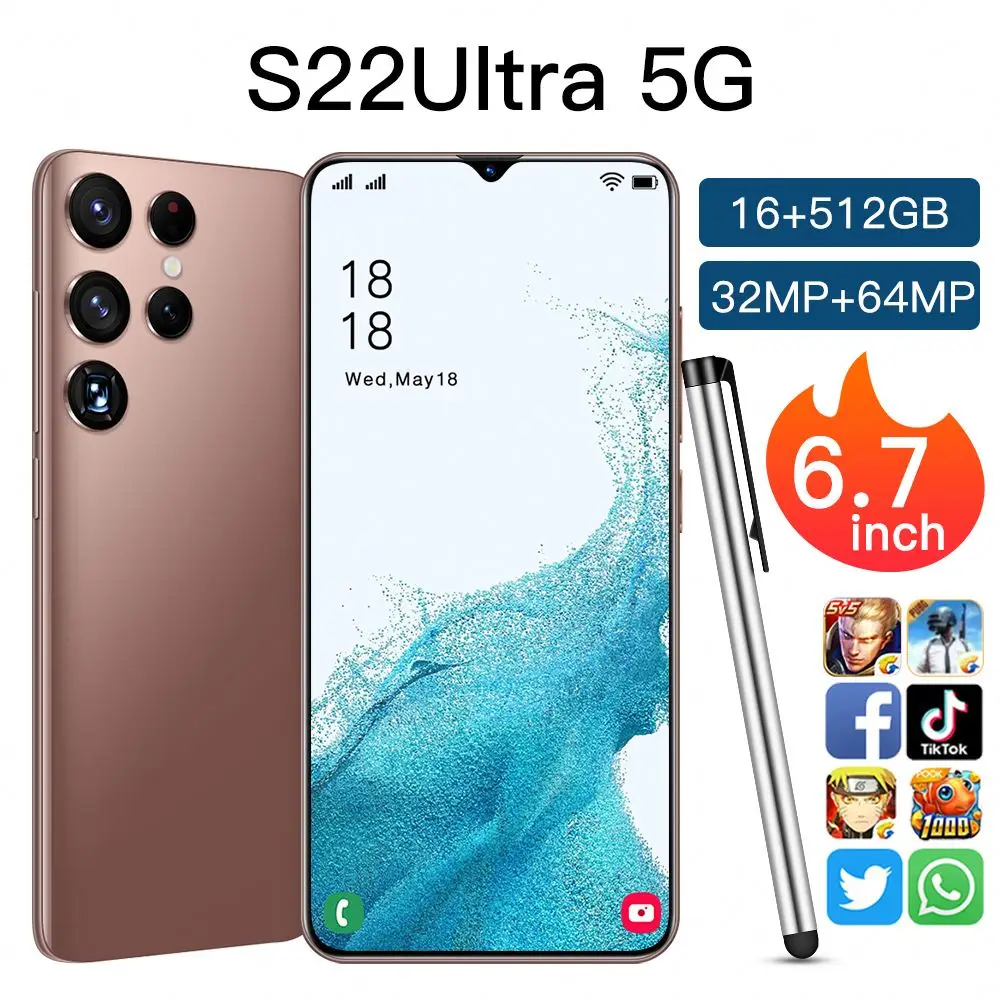 7.3inch 5800mAh Android 11 S22+5G Ultra pocoo f3 mobile phone 12gb ram 512G rom 24+78MP cell phone spark 7 pro mobile phone
