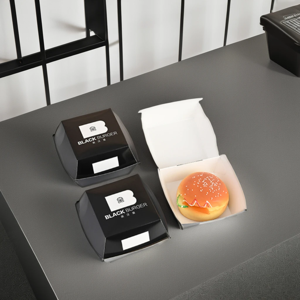 Hot Sale Custom Kraft Paper Burger Boxes Hamburger Container made of Sugarcane Food Packaging Free Sample