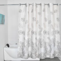 Hookless Waterproof Fabric Wholesale Leaves Printed Shower Curtain For Bathroom
