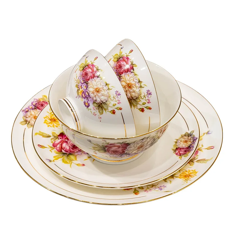 Household high-end bone china Chinese style light luxury rice bowls and plates ceramic tableware bowl set