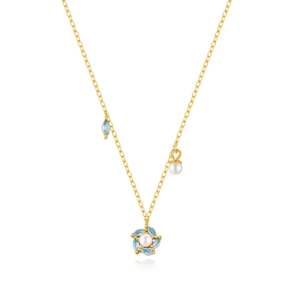 Carline gold plated zircon 925 silver fashion jewelry freshwater pearl daisy flower crystal drop crafted necklaces for women