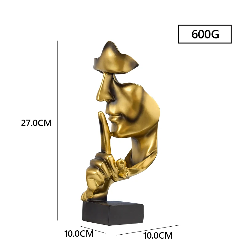 Modern Decorative Handcrafted Silence Is Gold Abstract Resin Figurines Shelf Decor Accents Statue For Desk Office Bookshelf