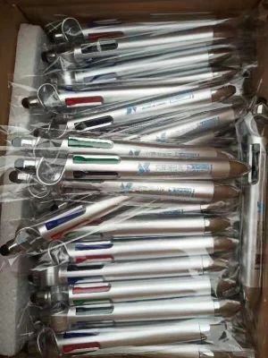  Custom Logo 3 in 1 Four Colors Ball Pens with Touchscreen Pen and Phone Stand Metallic Color Plastic