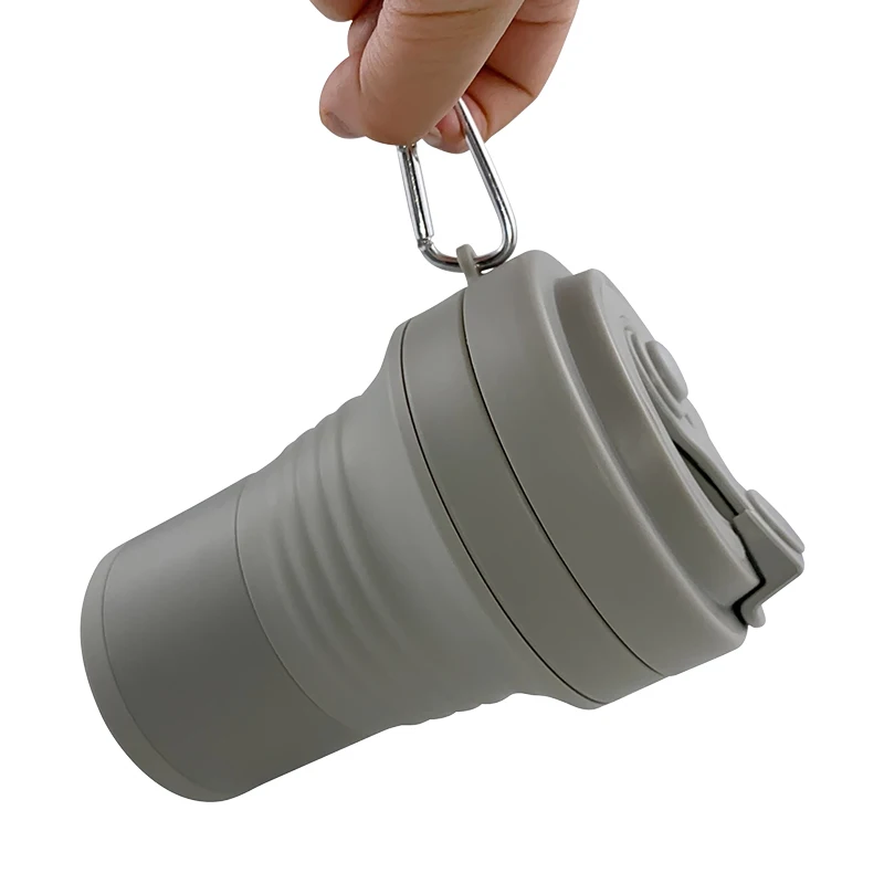 Multifunctional Grey Portable Food Grade Silicone Cup BPA Free Collapsible Travel Mug Reusable Folding Silicon Camping Mugs Cups
