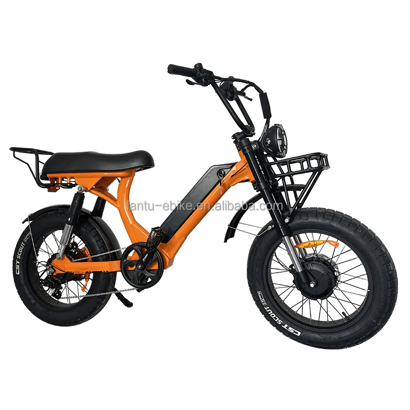 all wheel drive dual motor 750w 1000w electric hybrid bike 20inch fat tire 52v 48v electric bicycle cruiser ebike