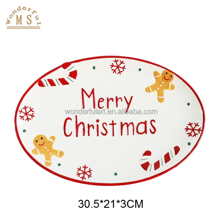Relief Embossed Christmas Tableware Set Ceramic Plate Dish 2024 New Europe Oval Shape 3D Sustainable Fast Delivery Party Dishes