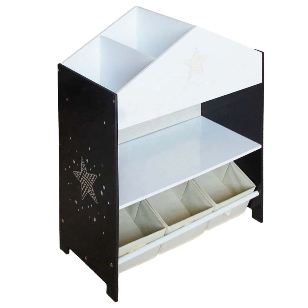 Wooden Kids Bookshelf Home Furniture Children Toy Display Storage Shelf With 3 Storage Bins