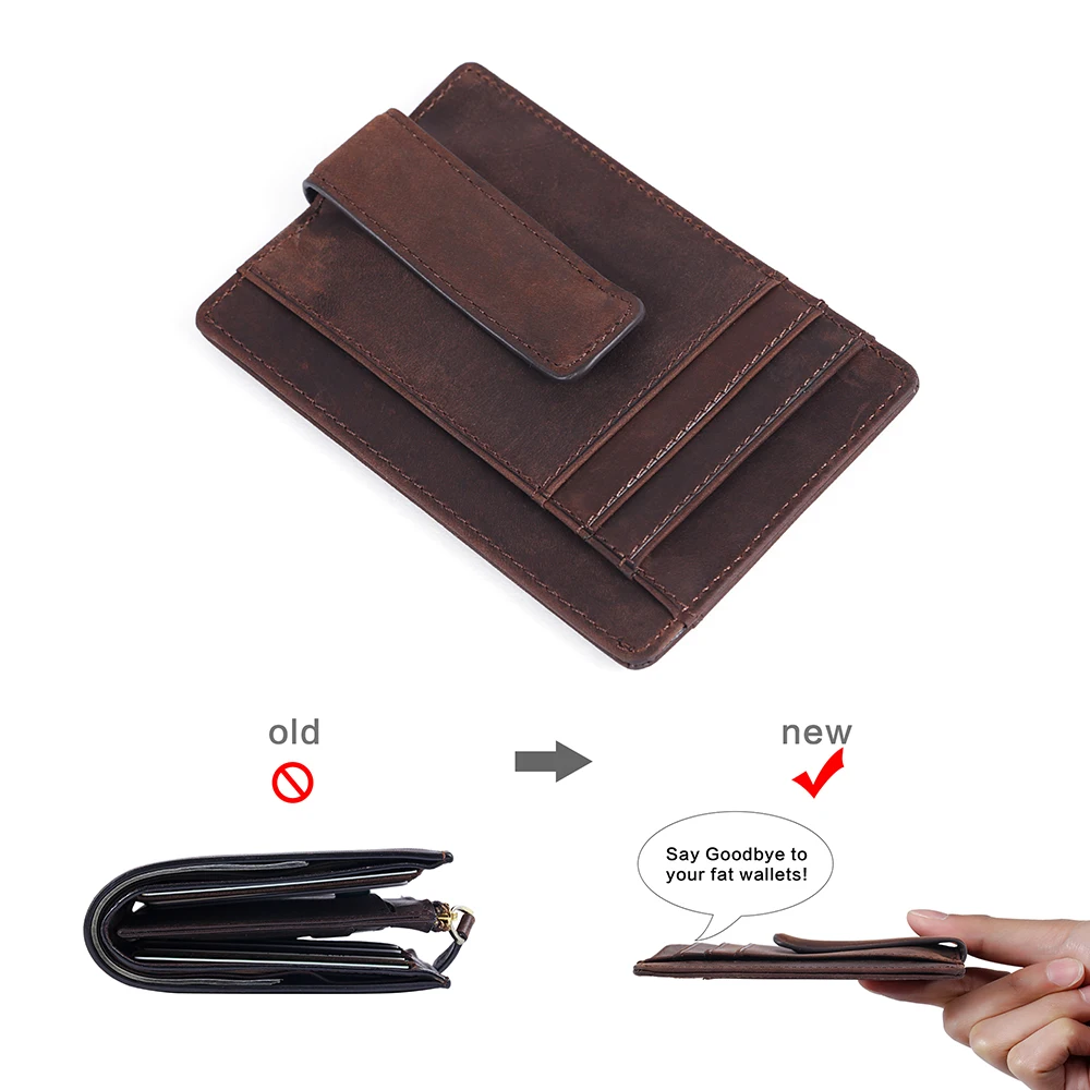 
Custom logo multi function wholesale luxury carbon fiber genuine leather men slim card holder wallet leather money clip for gift 