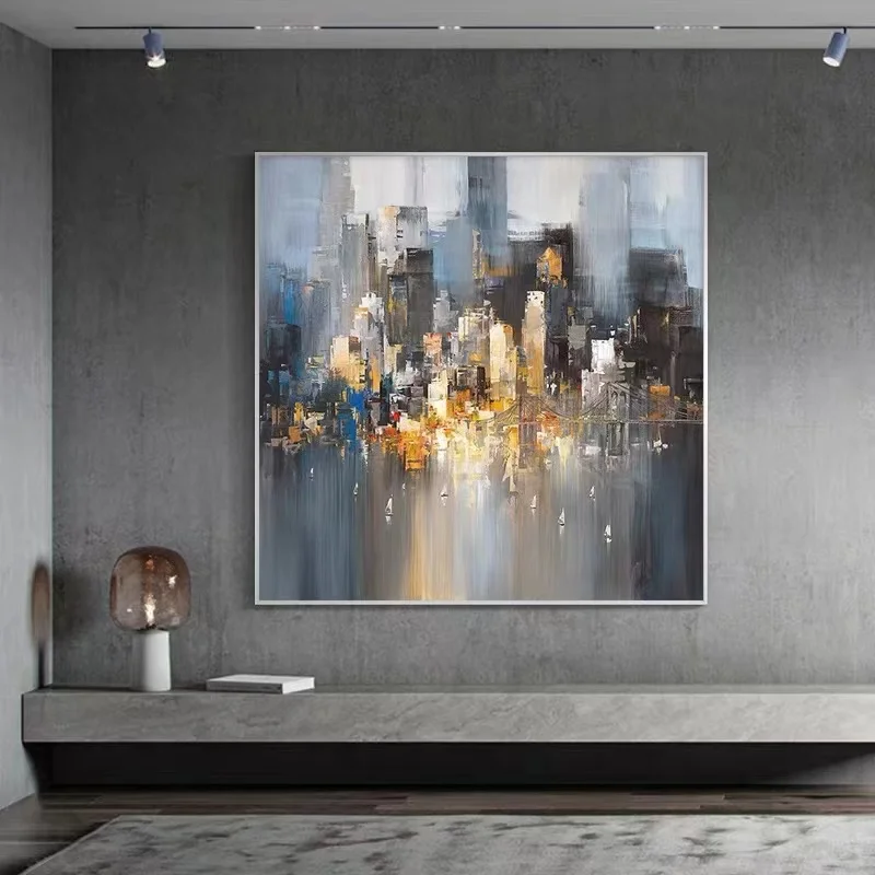 Hand Painted textured canvas Oil painting Modern wall art abstract urban architectural landscape Painting for home decor