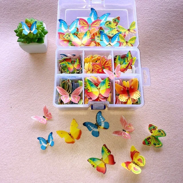 
300pcs/box Mixed Butterfly flowers Edible Glutinous Wafer Rice Paper Cake Cupcake Toppers Cake Decoration Birthday Wedding 
