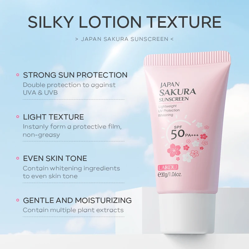 30g LAIKOU Sakura whitening natural skin care sunscreen cream spf 50PA+++ waterproof sun block