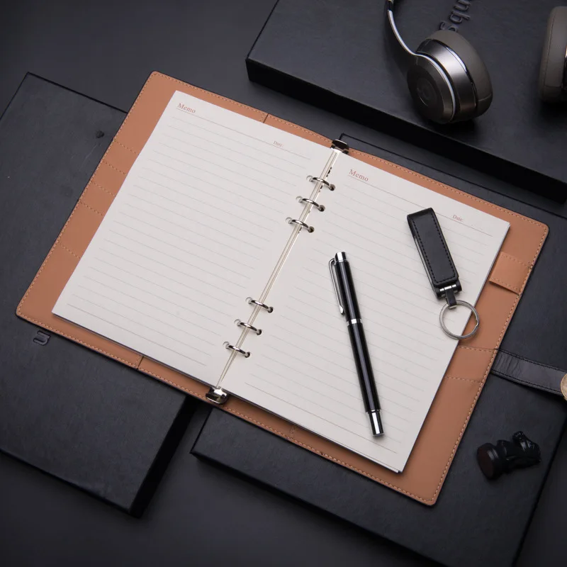 Most Popular Gift Items Promotional Luxury Metal Pen USB Flash Drive A6 Size Loose Leaf Paper Notebook Gift Set For Business