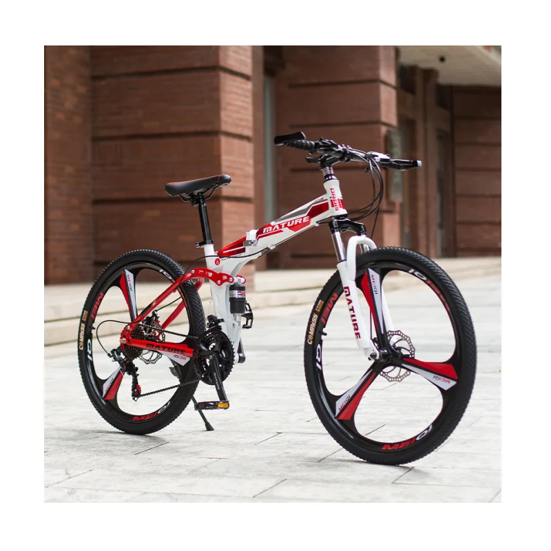 Folding 21 speed 26 inch mountain bike off road full suspension folding bike 3 cutter wheel adult bike