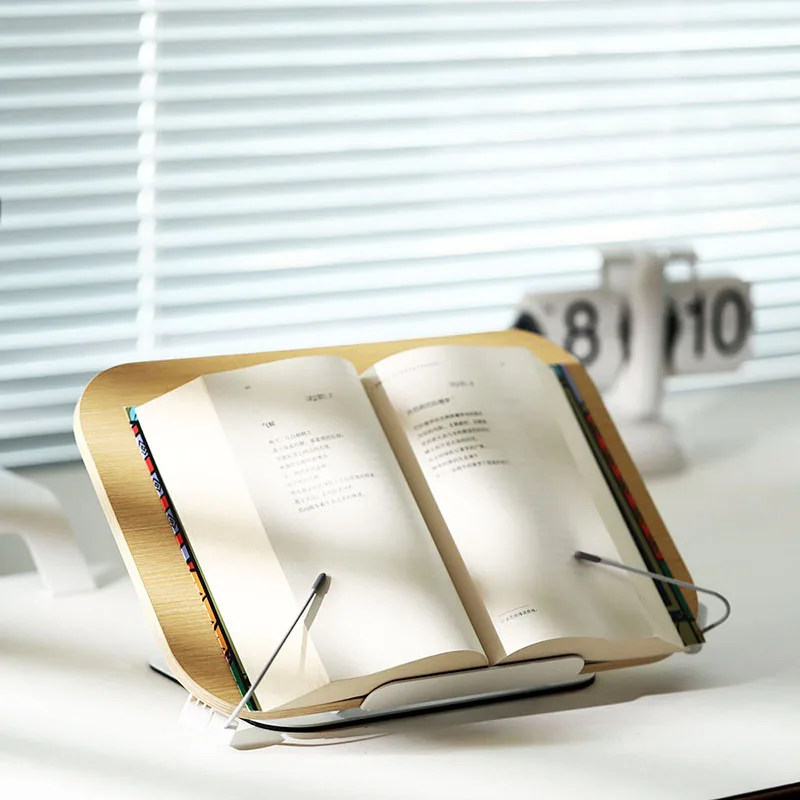 Boneruy Plywood Ergonomic Book Holder Adjustable Cookbook Stands With Page Paper Clips Classic Foldable Book Reading Stand