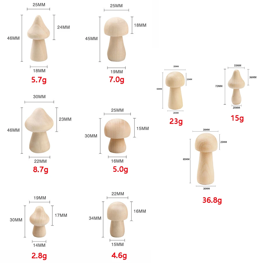 Blank Unfinished Wooden Mushroom 11 Sizes of Natural Wooden Mushrooms for Arts & Crafts Projects Decoration DIY Paint Color