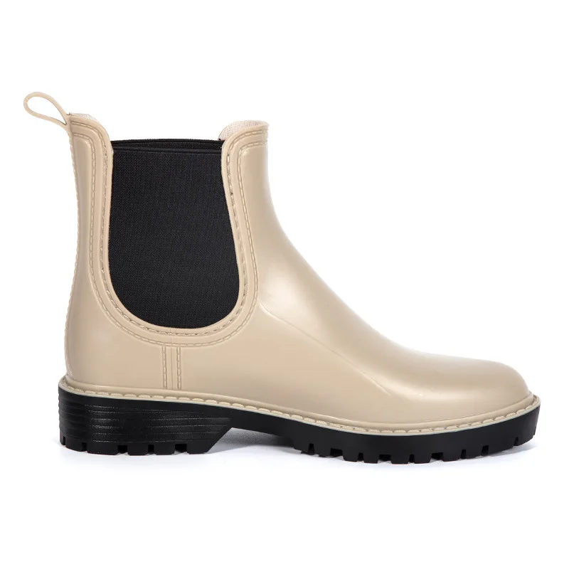 high quality beige  fashion ladies  PVC elastic rain shoes boots garden outdoor waterproof shoes