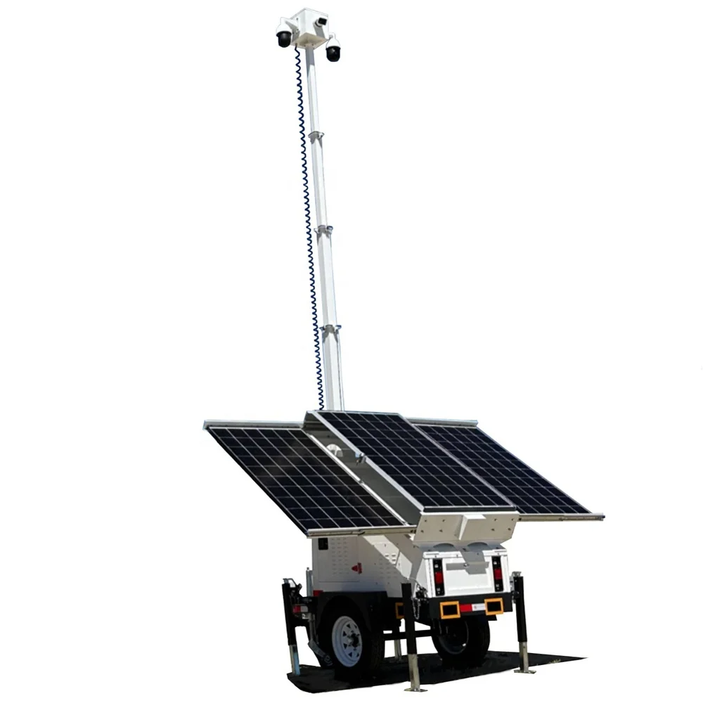 Mobile solar system surveillance cctv camera trailer for activity site monitoring