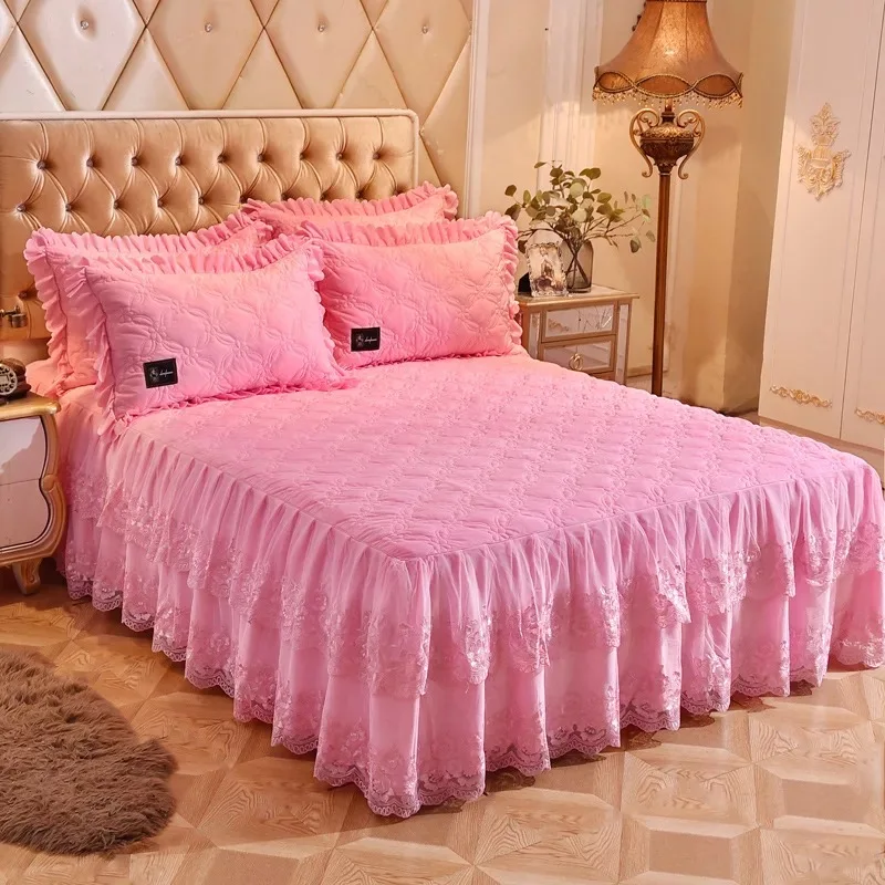 Home Lace Bed Skirt Bedsheet Thickened Bedspread Bed Cover Skirt Bedding Set
