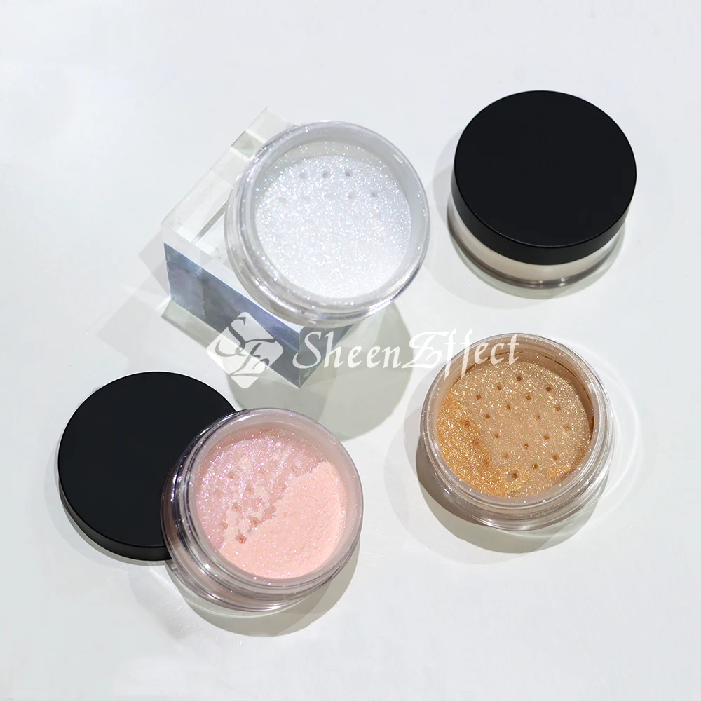 SheenEffect High Pigmented Waterproof Long Lasting Talc Free Glitter Pink Loose Setting Powder Multichrome Highlighter