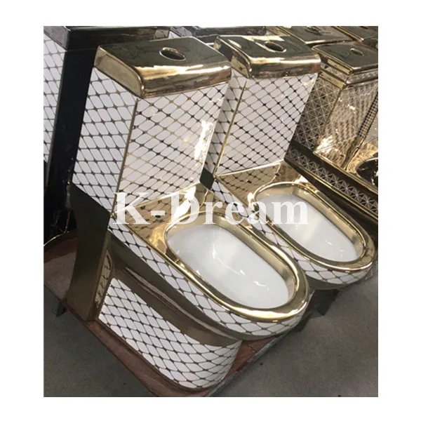 KD-03GPE Grace Hotel Bathroom Products Gold Plated Sanitary Ware Ceramic Toilet Molds Customized Color Check Design Water Closet