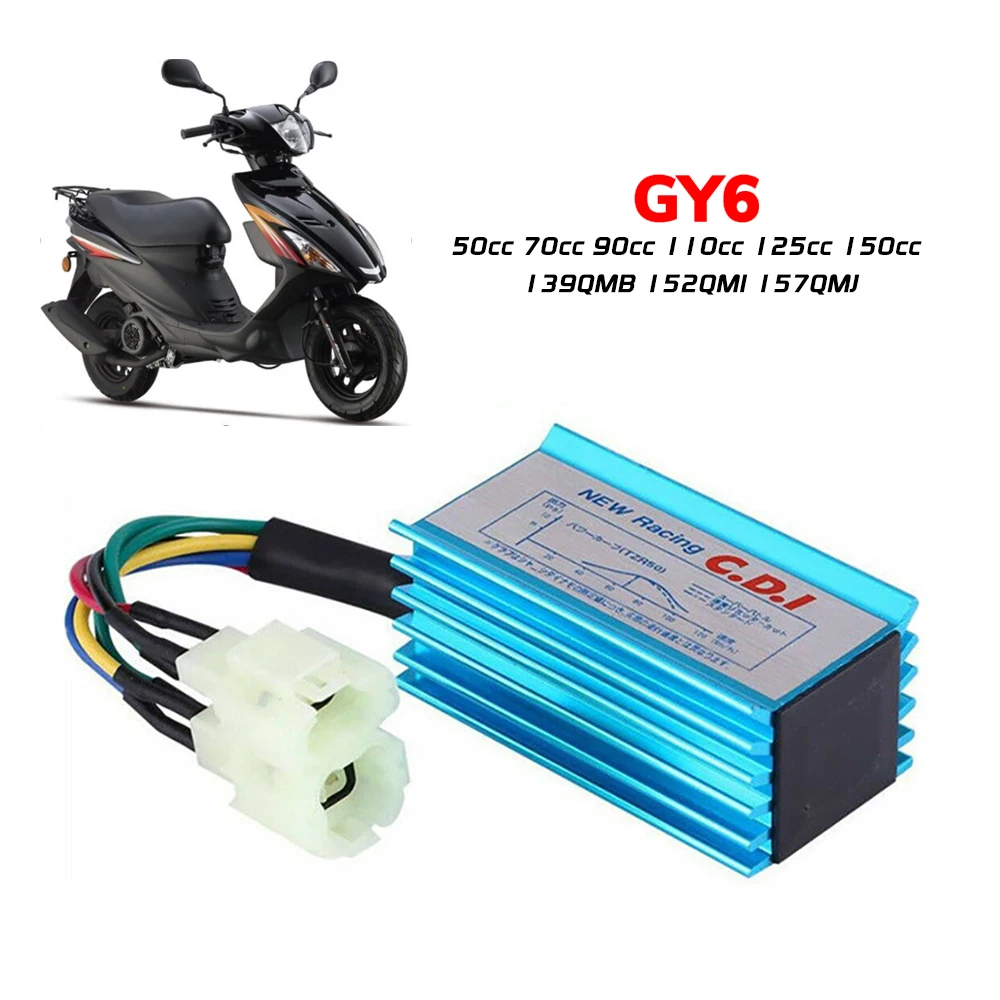 6 Pin Ignition Coil With Racing CDI Box for GY6 50cc, 70cc, 90cc, 110cc, 125cc, 150cc 139QMB, 152QMI 157QMJ