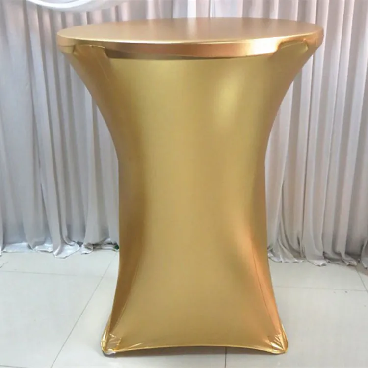 Metallic Golden Silver Spandex Cocktail Table Cloth Stretch Bar Table Cover Linen For Wedding Event Hotel Party Decoration