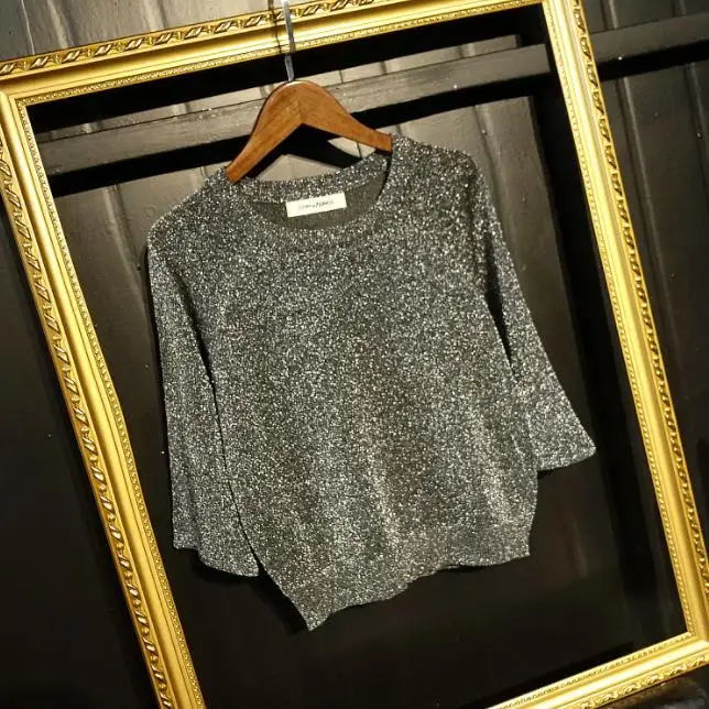 Summer 2022 Bling Half Sleeve Slit T Shirt Women Korean Style Slim Fit Knitted T Shirt Female Korean Fashion Shirt Top