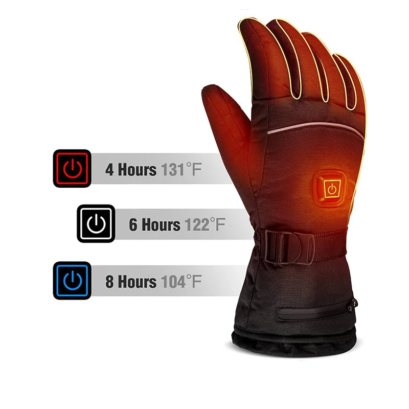 3 Temperature Modes Soft Lining Waterproof Fabric Heated Gloves for Fishing Camping Hunting Skiing
