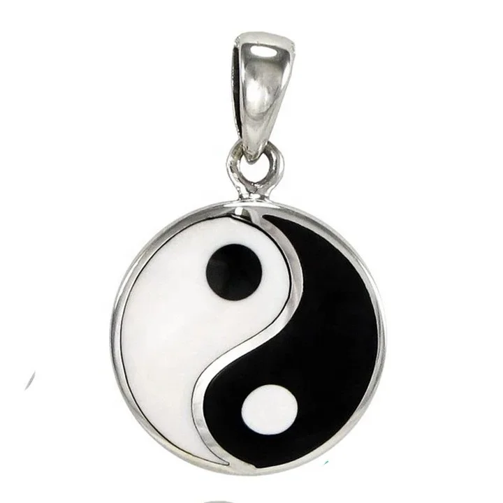 Маленький Символ баланс 925 стерлингового серебра Yin Yang кулон эмаль даосизм ювелирные изделия