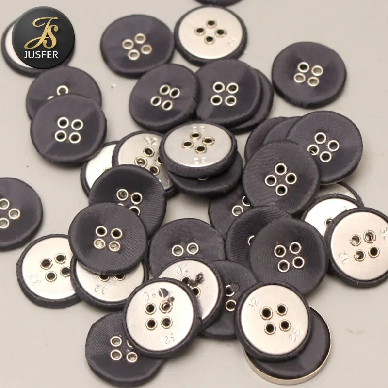 Combined round button with logo flat back fabric cover button with eyelets for dress