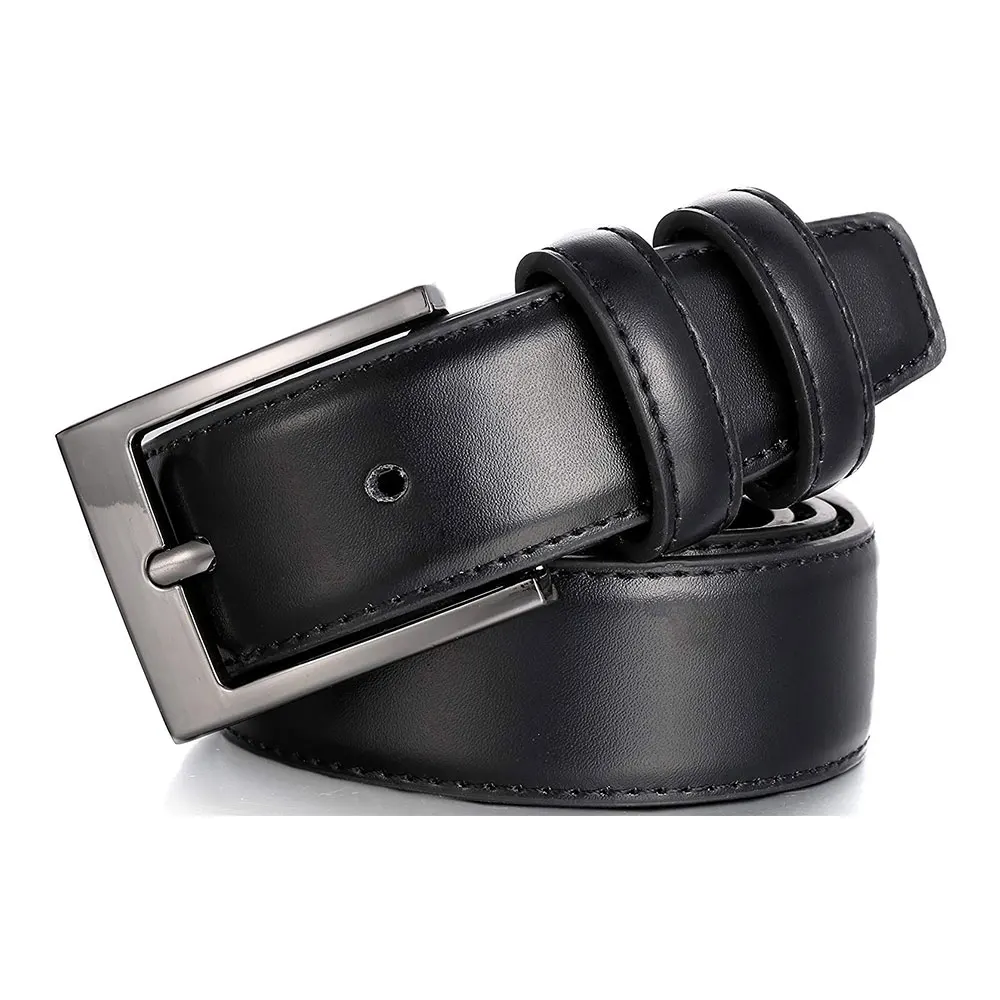 Customized logo black leather belt buckle belt men and women