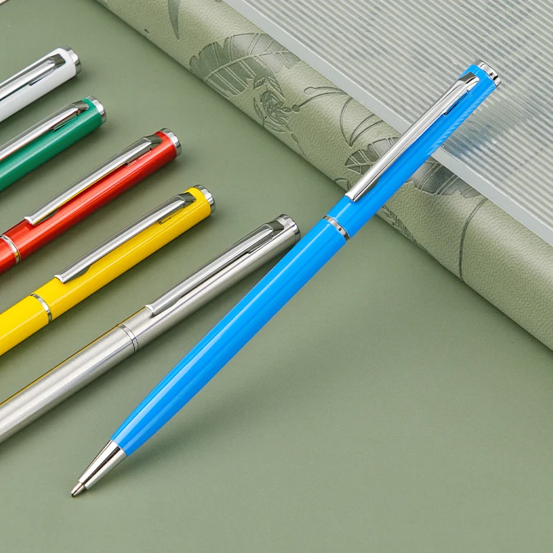 Promotion Cheap Custom Logo New Thin Ball Point Metal Pens Slim Twist Metal Ballpoint Pen With Gold Silver Clip