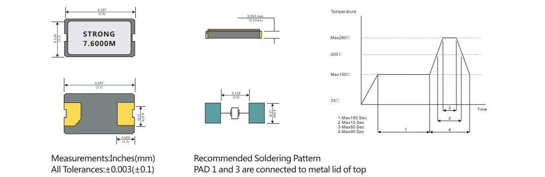 Strong First 12 MHz Quartz Crystal Oscillator 20pF 30ppm 5.0*3.2mm 12 MHz SMD Quartz Crystal Oscillator
