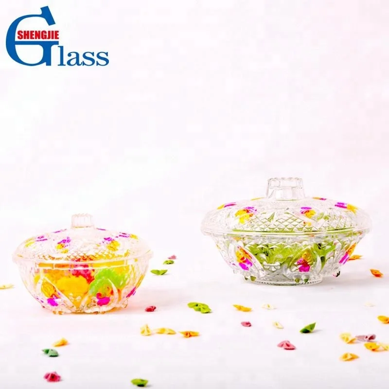 Decorative Wedding Glass Candy Bowl Transparent Glass Round Bowl With Glass Lids