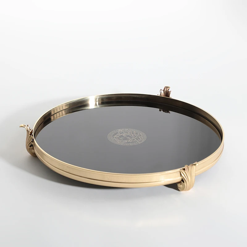 Handmade luxury gold brass decorative designer trays China high end trays nuts dried fruits serving tray for hotel home