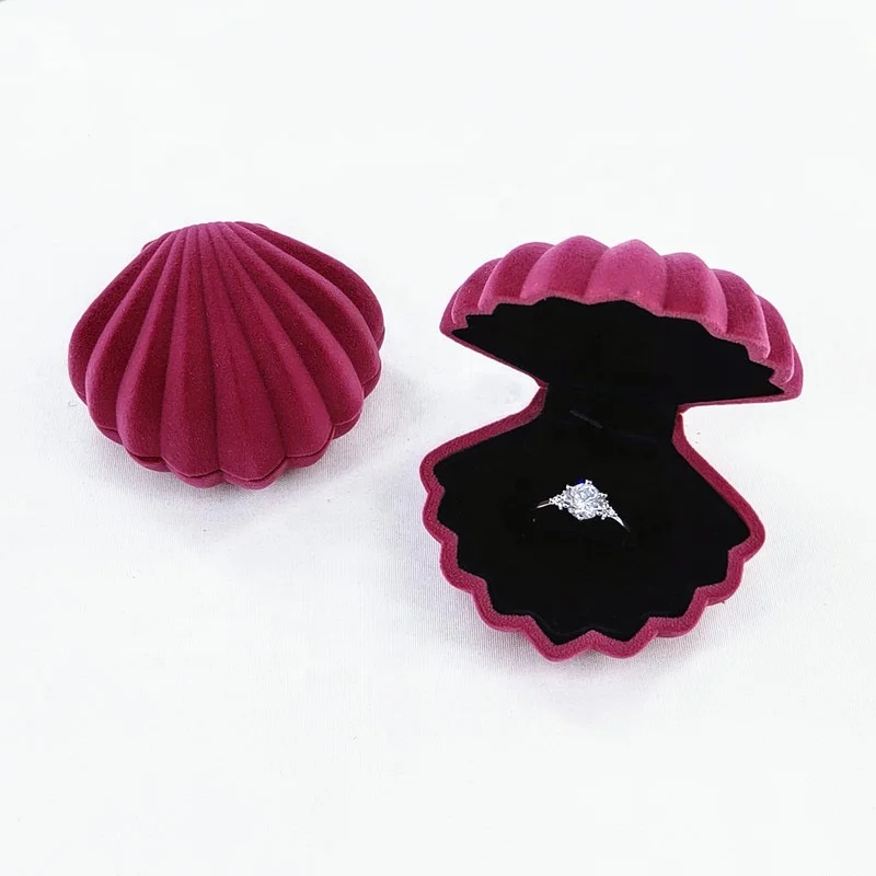 Ready to ship fancy ring earring necklace package box soft shell shape velvet jewelry box