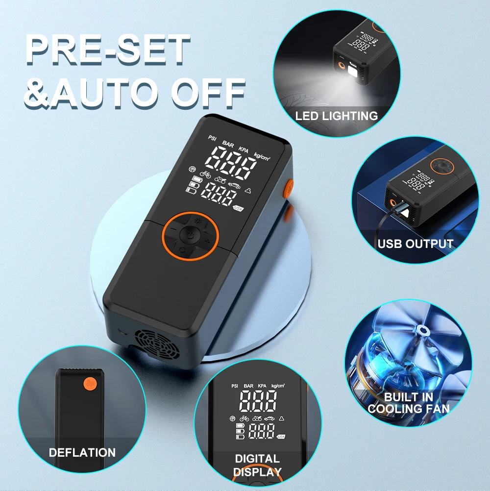 electric mini bicycle portable car tire inflator  wireless digital air pump bike car air compressor for car tires tyre pump