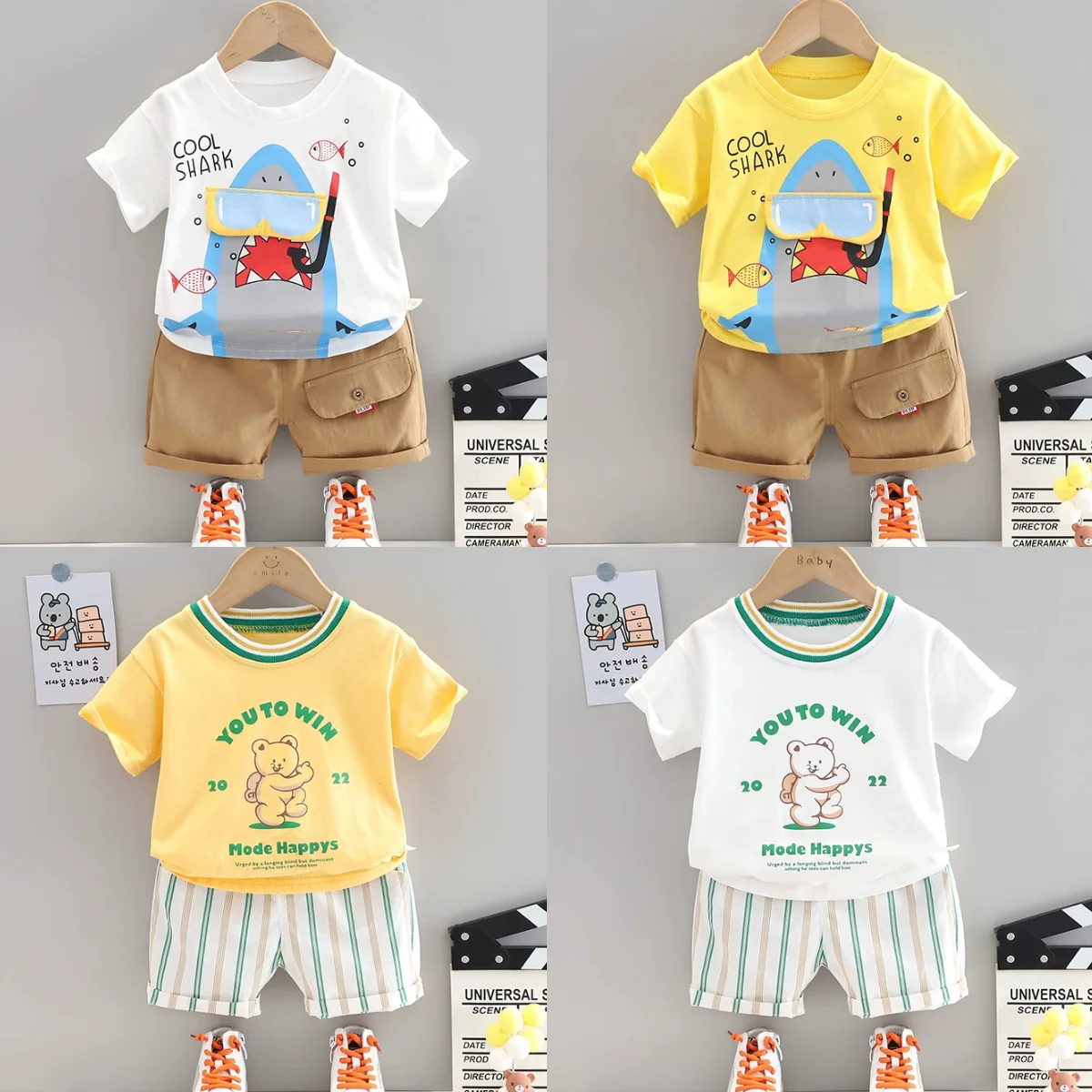 Оптовая продажа детская одежда костюмы повседневная для мальчиков футболка с принтом шорты хлопковые детские
