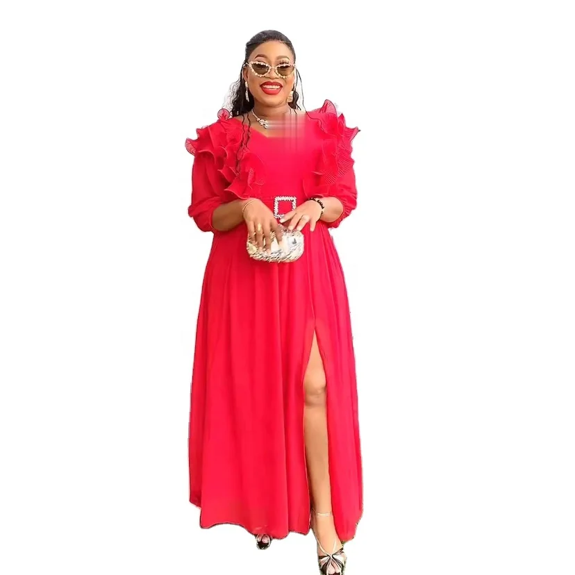 New Fashion Simple Elegant High Quality Chiffon Banquet Dress Solid Color Turkey Party Dresses For Women K0643