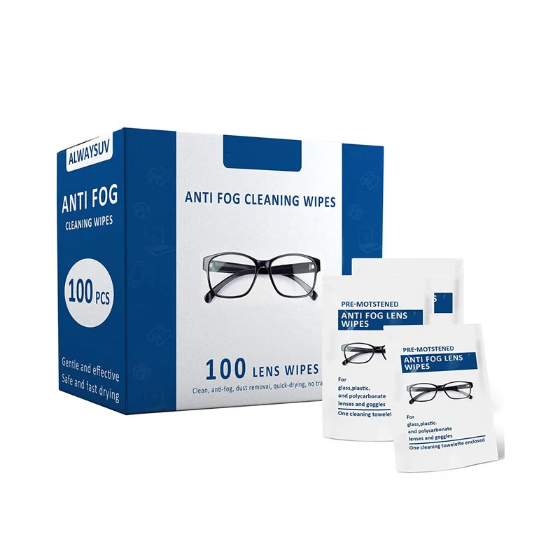100pcs box anti fog lens wipes glasses lens cleaning wipes pre-moistened lens cleaning wipes private label