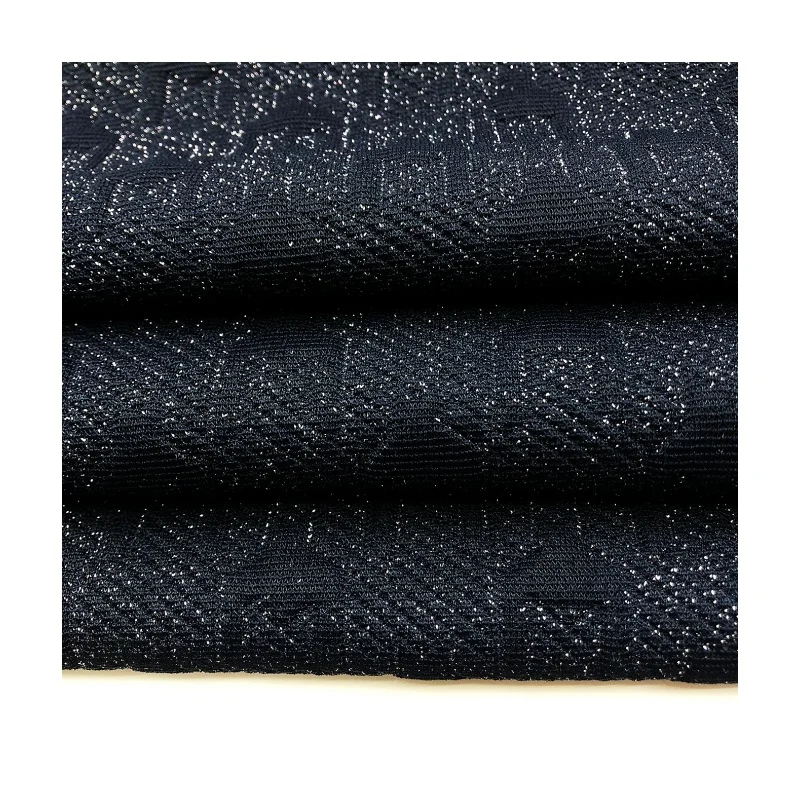 Metallic polyester stretch houndstooth pattern knitted 280gsm piece dyed lurex jacquard double sides fabric for coat dress