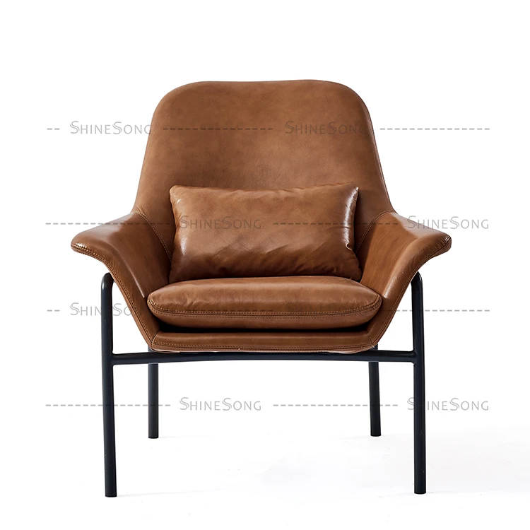 Simple Furniture Lounge Room Artistic Back Spacious Armchair Leather Leisure Chair