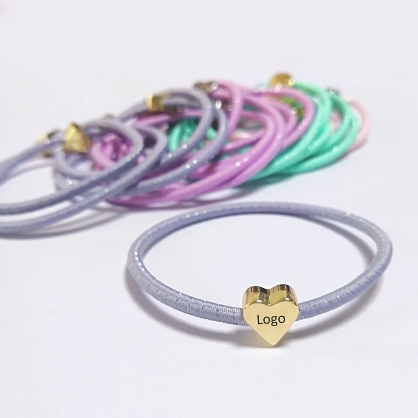 Custom logo metal charms bracelet ponytail hair ties elastic hair band hairband  for women Ladies