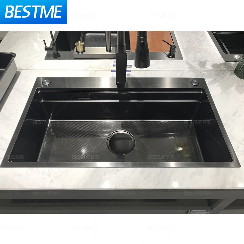 Wash Basin Big Single Bowl Sink kitchen SS 201/304 Gun Metal OptionStainless Steel sinkal Accessories Nano Black Kitchen Sink