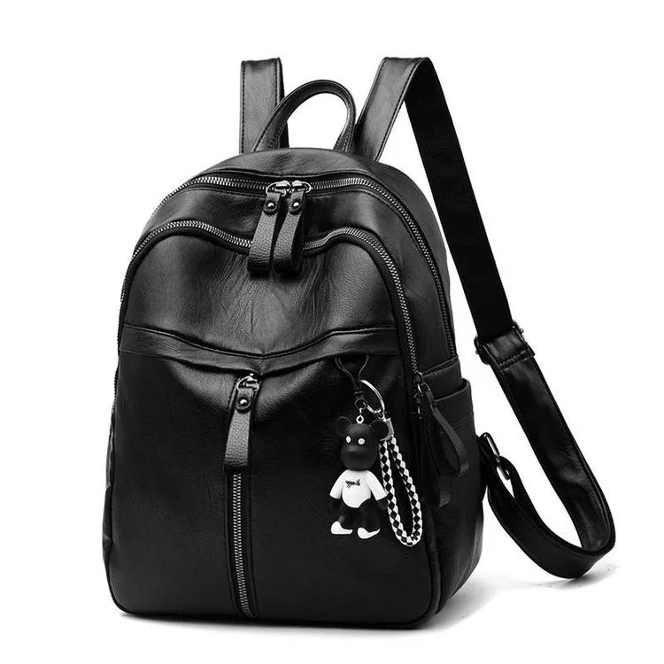 Wholesale Fashion Waterproof PU Leather Bag Girls School Backpack Black Color