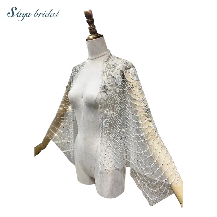 
adult silk classic simple style beading embroidery elegant all size white winter wedding bridal bolero shawl 
